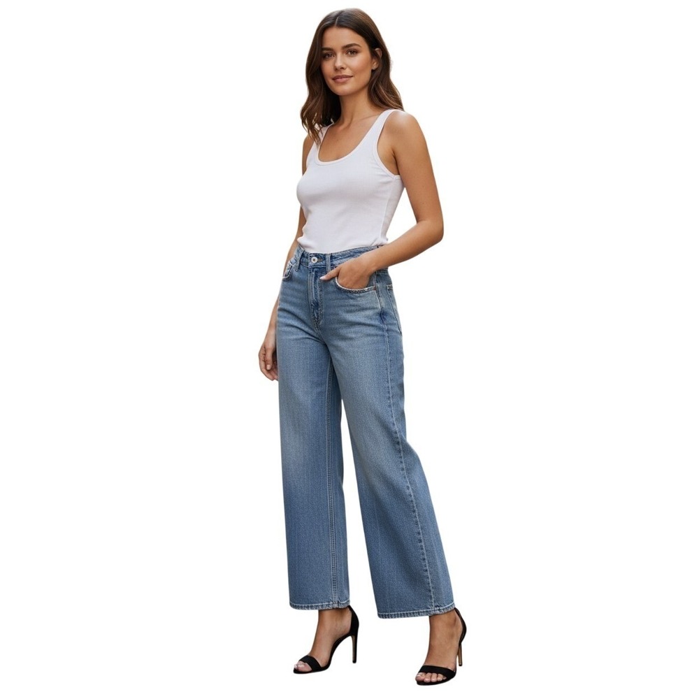 Abercrombie & Fitch Curve Love 90s Wide Leg High Rise Blue Jean 26x30 99% Cotton